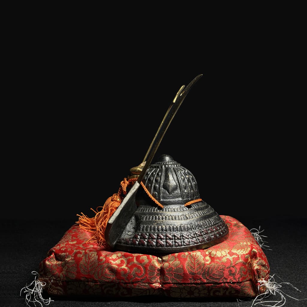 Samurai Helmet Display with Golden Horns