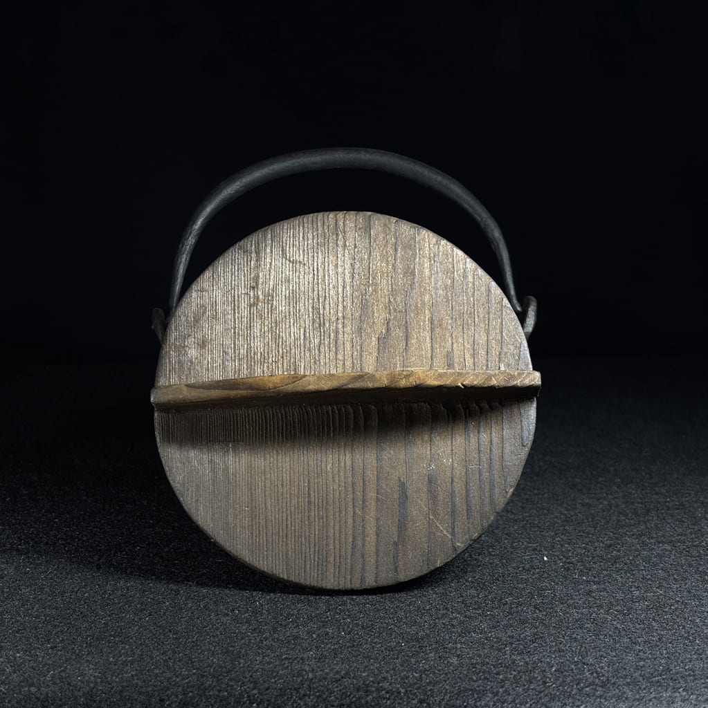 Small Japanese Iron Pot with Wooden Lid