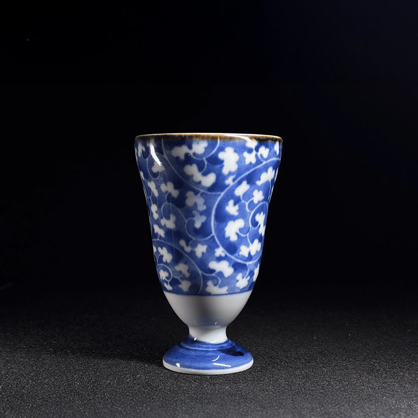 Blue Floral Pedestal Cups – Vintage Kyoto Pair