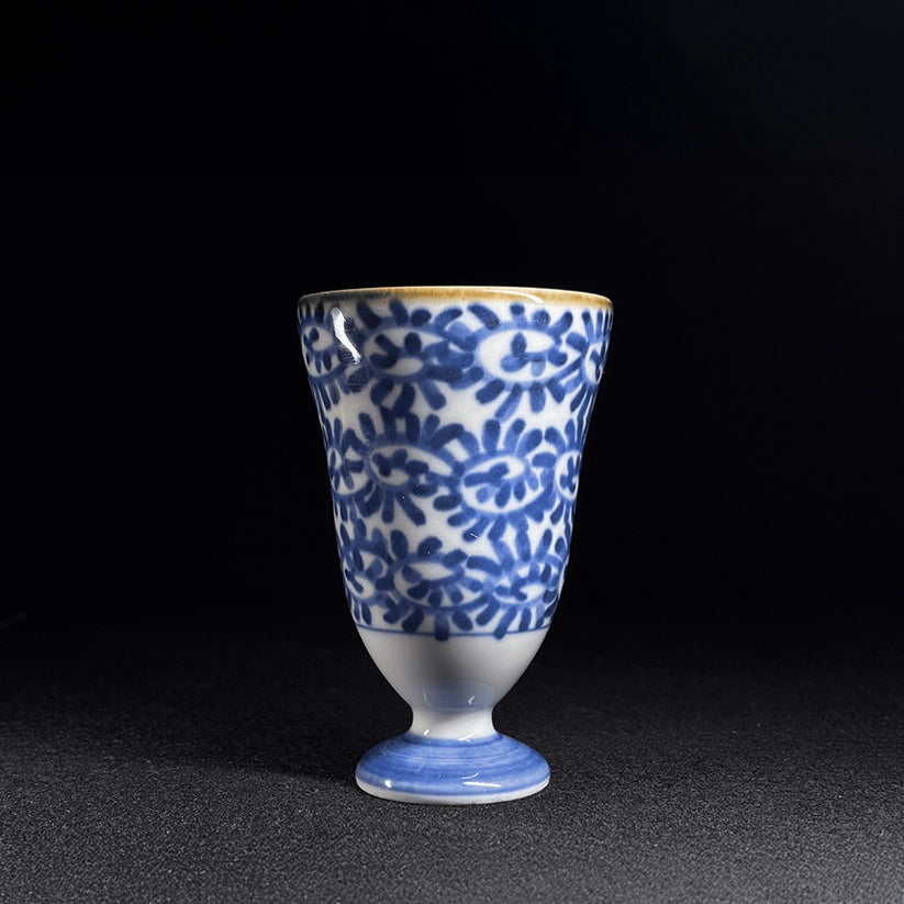 Blue Floral Pedestal Cups – Vintage Kyoto Pair