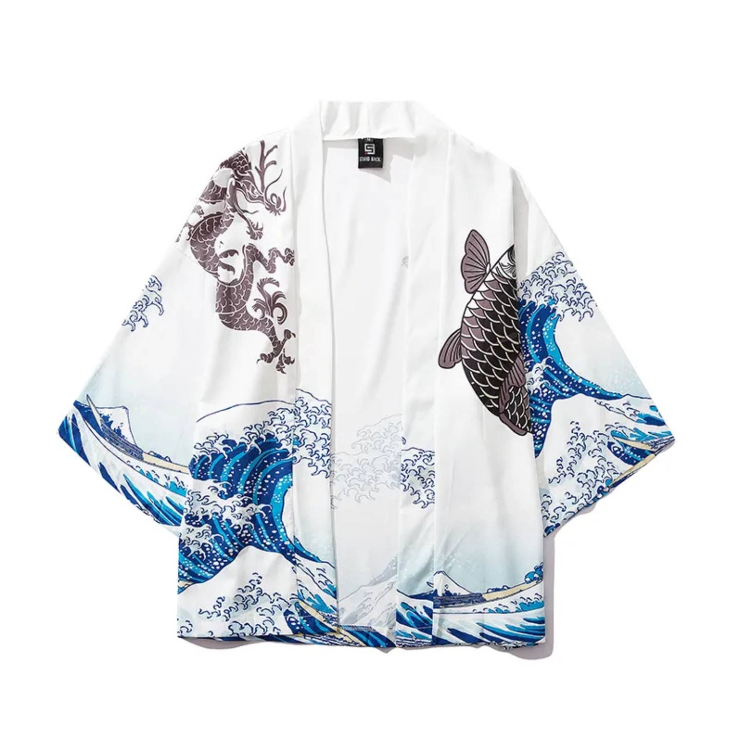 Koi Wave Kimono Men's Jacket - White