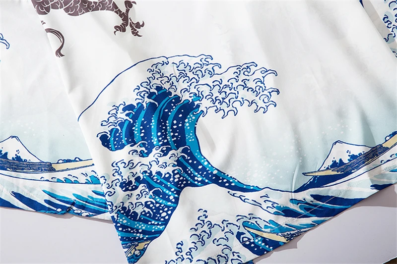 Koi Wave Kimono Men's Jacket - White